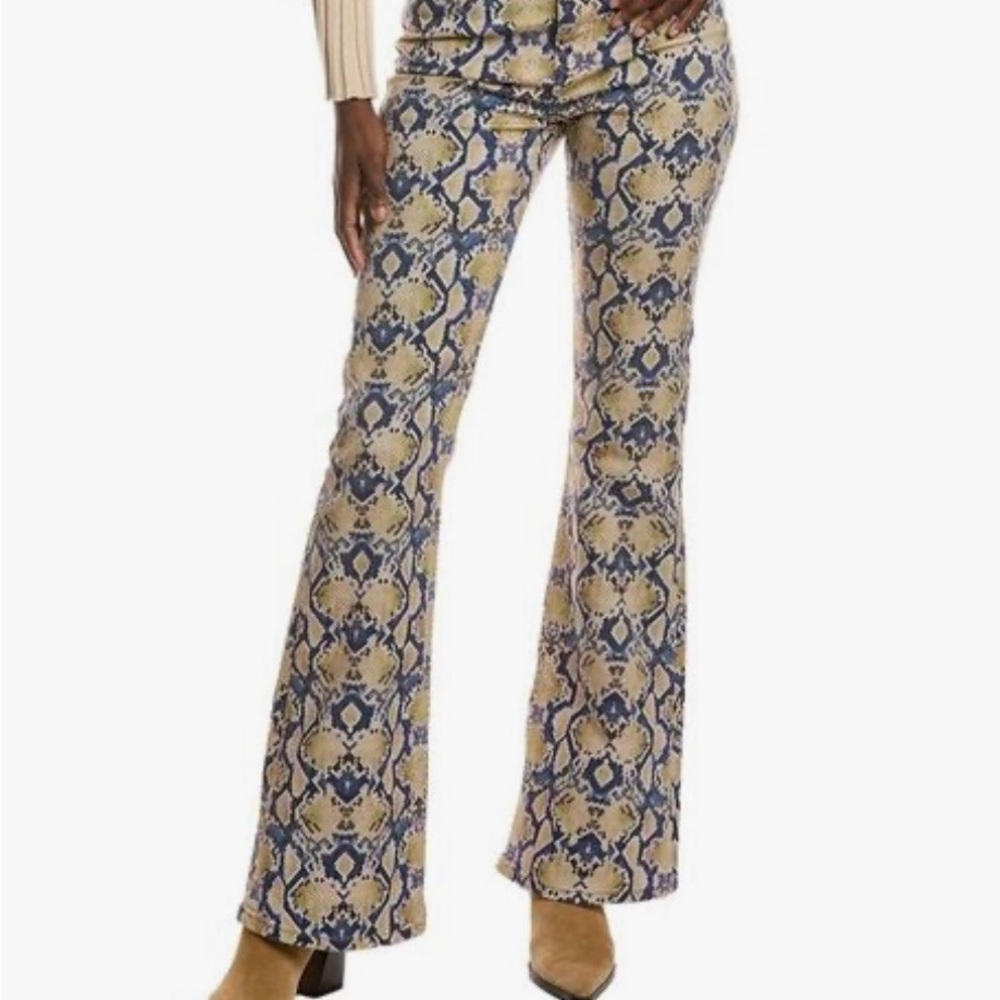 GANNI DENIM snakeskin flare pants in blue and tan, new with tags!